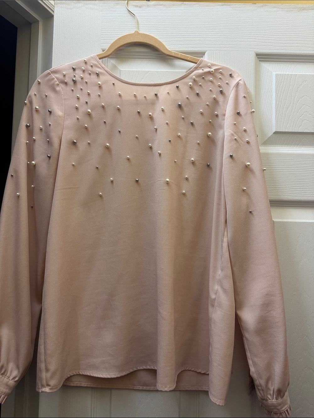 Karl Lagerfeld Blush Pink Pearl-Studded Blouse